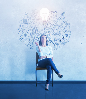 Woman sitting in an office chair.